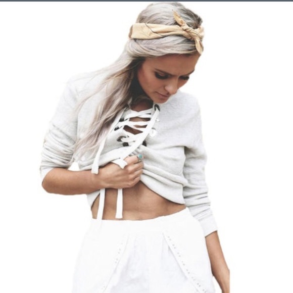 Women's Long Sleeve Small Strappy Sweatshirt Crop - Picture 3 of 5